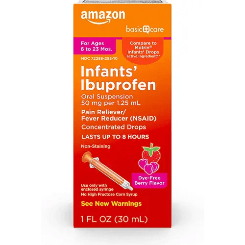 Amazon Basic Care Infants’ Ibuprofen Oral Suspension, 50 mg/1.25 mL, Berry Flavor Concentrated Drops, Dye-Free, 1 fl oz (Pack of 1)