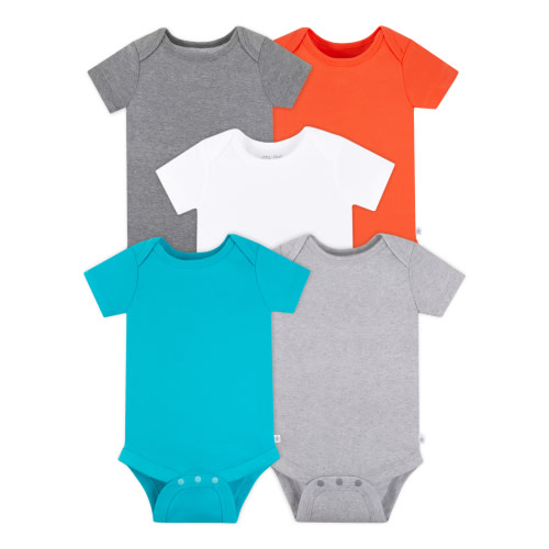 Little Star Organic Baby Boy 5 Pk Short Sleeve Bodysuits, Size Newborn-24 Months