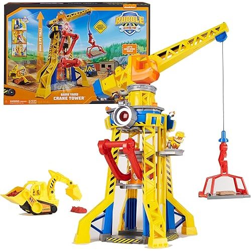 Rubble & Crew, Bark Yard Crane Tower Playset with Action Figure, Toy Bulldozer & Kinetic Build-It Play Sand, PAW Patrol Kids Toys for Boys & Girls 3+