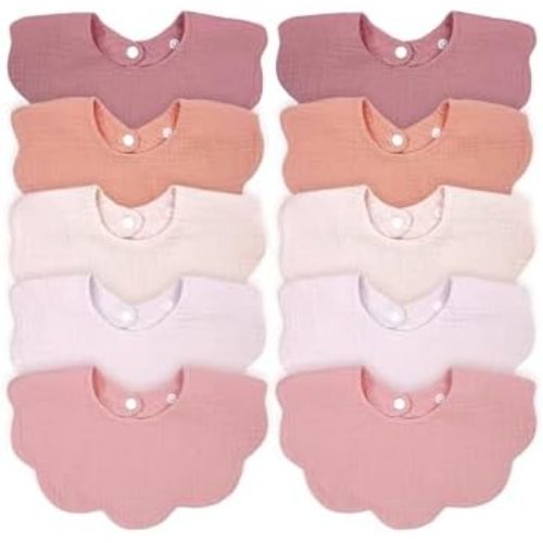 Baby Bibs Muslin Bibs for Baby Girl Boy for Drooling and Teething 10 Pack