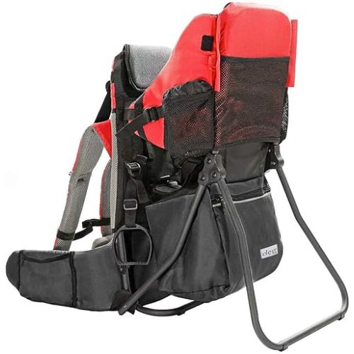 ClevrPlus Cross Country Baby Backpack Carrier, Red, Toddler Hiking Backpack with Comfortable Seat, Adjustable Straps & Belt, Foldable Frame Lightweight Large Capacity Child Carrier for Outdoor