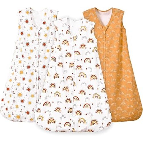 PHF Soft Baby Sleep Sack 18-24 Months 100% Cotton Wearable Blanket, 2-Way Zipper 0.5 TOG Toddler Sleeping Sack 3 Pack, Comfy Sleep Bag for Baby Boys Girls, Rainbow (X-Large)