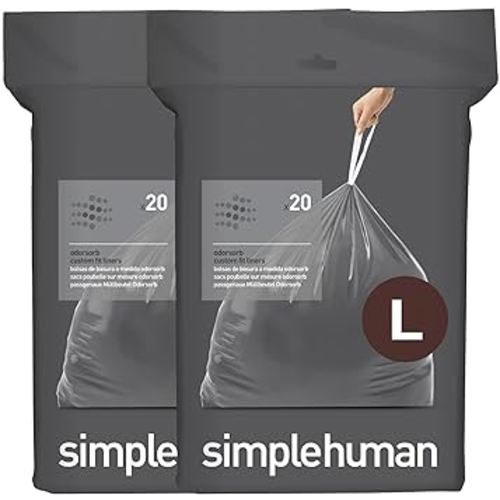 simplehuman Code L 40 Count, Genuine Custom Fit Liners, Drawstring Trash Bags in Dispenser Packs, 18 Liter / 4.7 Gallon