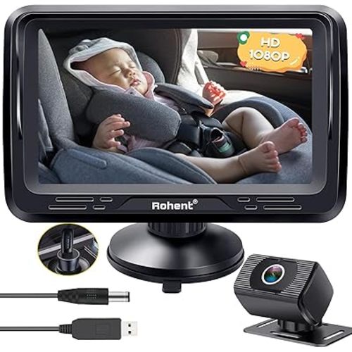 Rohent Baby Car Camera HD 1080P for Backseat: USB Plug and Play Easy to Install - Carseat Camera Rear Facing Infant Crystal Night Vision - Wide View Angle Car Baby Monitor for Newborn