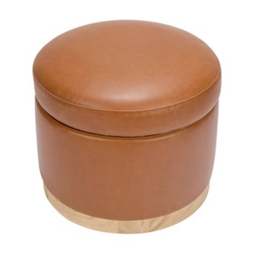Babyletto Naka Storage Ottoman with Light Wood Base - Greenguard Gold Certified - Vegan Tan