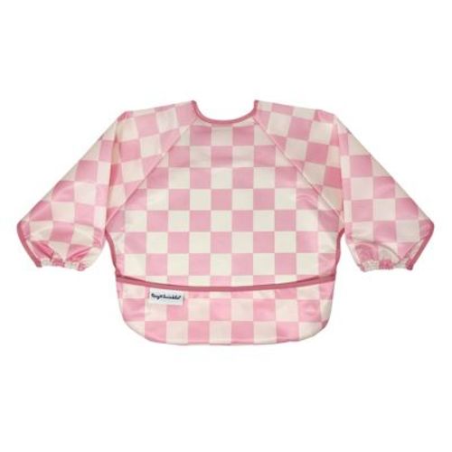 Tiny Twinkle Mess-proof/waterproof Long-sleeve Baby Bib, Machine Washable Smock For Eating (checkers Pink, Small 6-24 Months)