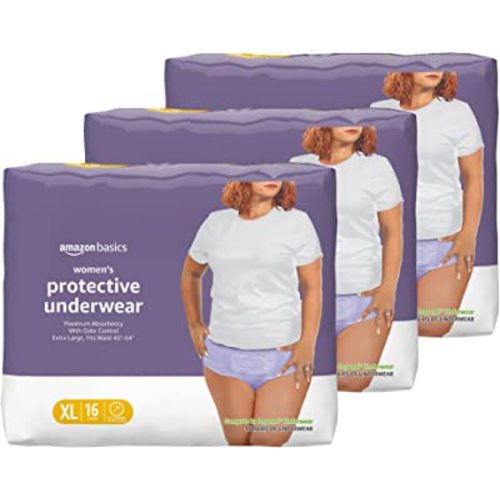 Amazon Basics Women's Protective Underwear, Incontinence & Postpartum, Maximum Absorbency, Extra Large, Lavender, 48 Count, (3 Packs of 16)