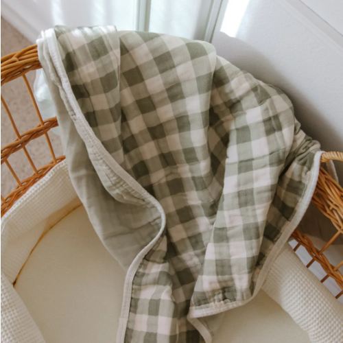 Evergreen Gingham 6 Layer Gauze Blanket
