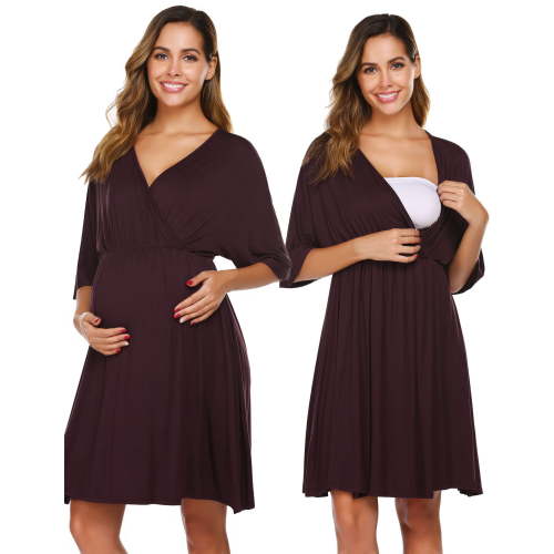 Oudiya 3 in 1 Labor/Delivery/Hospital Gown Maternity Dress Nursing Nightgown Sleepwear for Breastfeeding