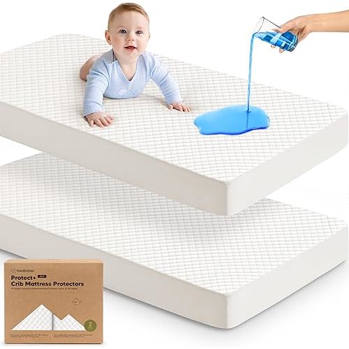 Waterproof Crib Mattress Protector Cover Fitted - 2-Pack Quiet Baby Mattress Topper Crib Sheets, 52" x 28" Quilted Cotton Toddler Baby Pad Sheet Liner, Easy Fit, Durable (Soft White)