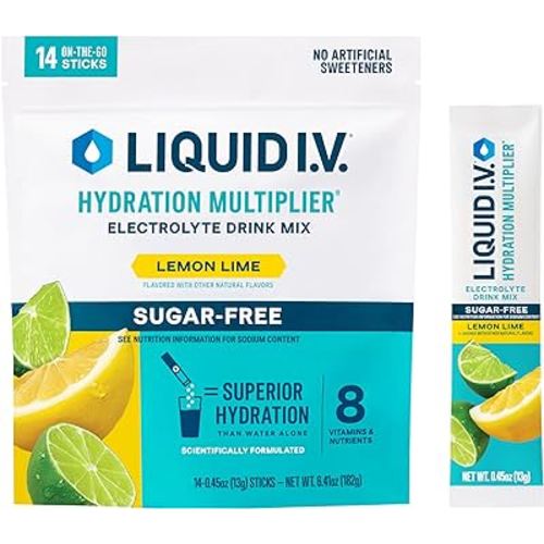Liquid I.V.® Hydration Multiplier Sugar-Free - Lemon Lime | Electrolyte Powder Drink Mix | 1 Pack(14 Servings)