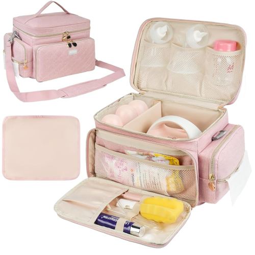 Breast Pump Bag Compatible with Spectra S1 and S2, Breast Pumping Travel Storage Bag with Waterproof Mat for Pumping Essentials and Accessories, Pink