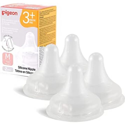 Pigeon Silicone Nipple (M) with Latch-On Line, Natural Feel, 3+ Months, 4 Counts