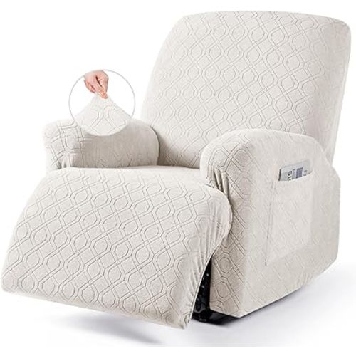 VANSOFY Recliner Chair Cover, 3-Pieces Stretch Recliner Covers for Recliner Chair Soft Reclining Chair Slipcover Furniture Protector for Dogs Cats(Off White)