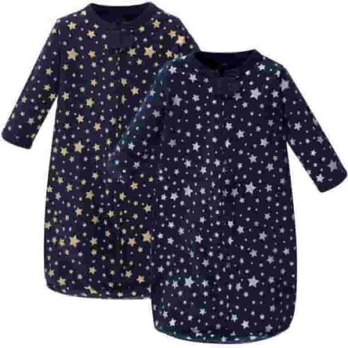 Hudson Baby Infant Cotton Long-Sleeve Wearable Sleeping Bag, Sack, Blanket, Metallic Stars, 0-3 Months