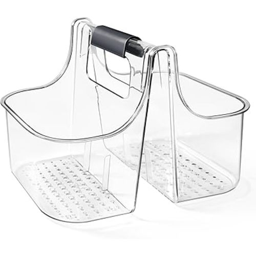 tutata Clear Caddy Organizer with Handle, Shower Caddy, Stackable Plastic Bin Basket for Bathroom, Shower, Craft organizer