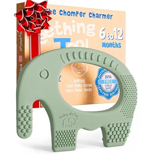 Teethers for Babies 6-12 Months - Baby Elefun 5x Pain Relief Toddler Teether. No More Ouch for Mom Anti Bite Trainer. Nurtures Grasping, Passing, Hand Eye Coordination. Silicone Baby Teething Toy Ring