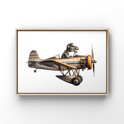 Mounted Canvas 16x20: Dino Flying Vintage Plane