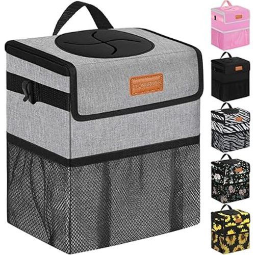 Car Trash Can Bin for Back Seat Leak Proof, Cute Trash Bag Hanging, for SUV Truck Van, Automotive Vehicle Garbage Cans Front Seat Grey
