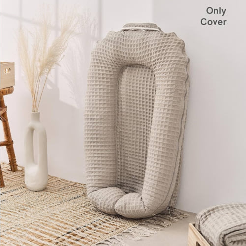 Linen Cover Deluxe+ for Docks • 100% Organic Premium Quality Oeko-TEX Standard • Pure Breathable Replacement Soft Cover with Embroidery • Deluxe Plus • Cover Only • (Brown waffle)