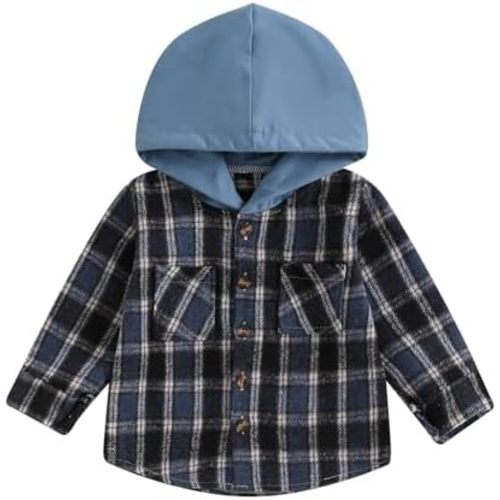 Toddler Baby Boys Girls Corduroy Checkered Jacket Button-down Pocket Hooded Long Sleeve Coat Baby Cardigan Tops Outwear