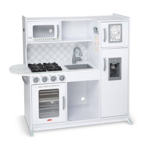 Melissa & Doug Wooden Chef's Pretend Play Toy Kitchen With "Ice" Cube Dispenser – Cloud White