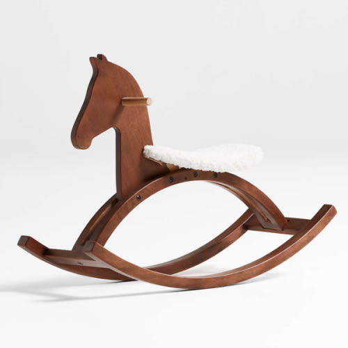 Deep Brown Wooden Kids Rocking Horse with Sherpa Seat