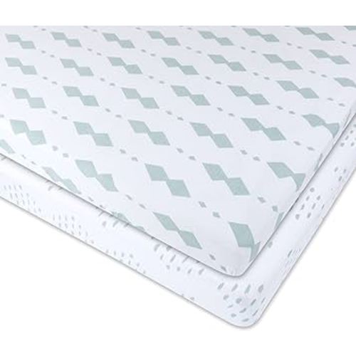 Ely's & Co. Pack N Play Fitted Playard Sheets - Breathable 100% Jersey Knit Cotton - Unisex Mini Crib Mattress Cover - Grey Sage Diamond - 2 Pack Set