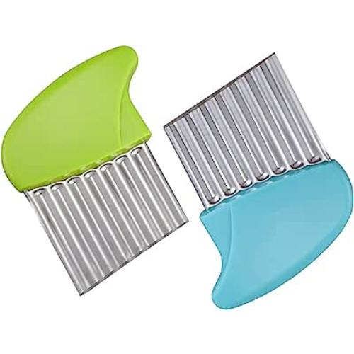 Amazon.com: Crinkle Cutter, Stainless Steel Waffle Fry Cutter, Wavy Chopper for Veggies Potato Carrots Butter Lettuce, 2 PCS(Green and Blue): Home & Kitchen