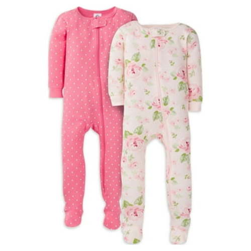 Gerber Baby & Toddler Girls Snug Fit Footed Cotton Pajamas, 2-Pack