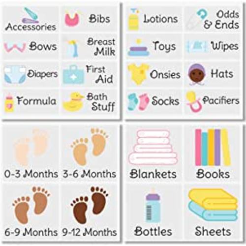 Amazon.com: mDesign Home Organization Labels, Preprinted Label Stickers for Nursery/Playroom Storage and Cleaning, Household Organizing for Jars, Canisters, Containers, Bins, or Boxes, 24 Count, Clear/Black/Image : Baby