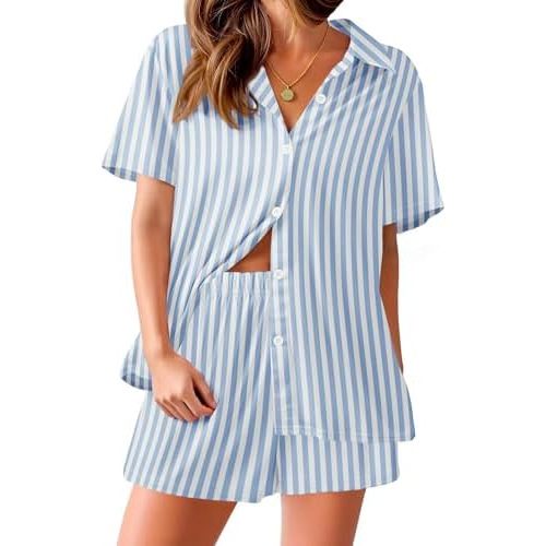Ekouaer Pajama for Women Set Short Sleeve Button Down Pajamas Sets Soft Lounge Sets for Women Sleepwear PJS