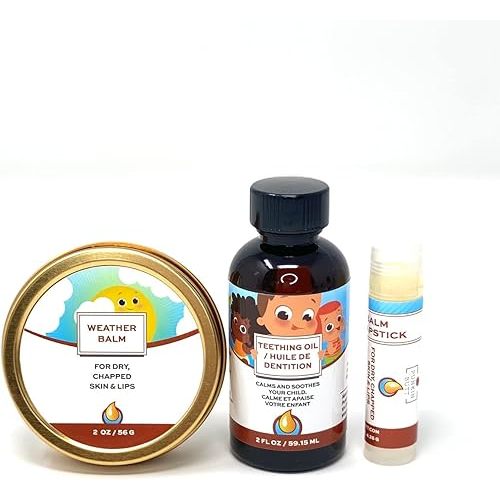 Punkin Butt Teething Oil and Baby Weather Balm Set for Sore Gum Relief and Dry Chapped Skin from Drool Rash | All Natural, Organic, Safe for Infants, Chemical-Free