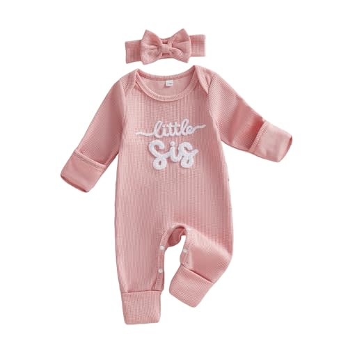 allshope Infant Baby Girl Fall Outfit Sweatshirt Romper Daddy Little Girl Embroidery Jumpsuit Bodysuit Newborn Waffle Clothes