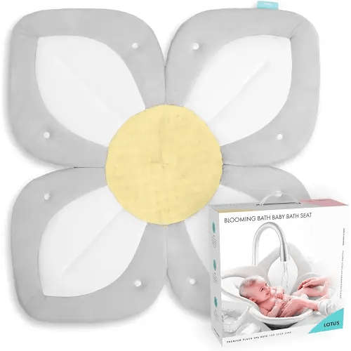 Blooming Bath Baby Bath Seat - Baby Tubs for Newborn Infants to Toddler 0 to 6 Months and Up - Baby Essentials Must Haves - The Original Washer-Safe Flower Seat (Lotus, Gray/White/Yellow)
