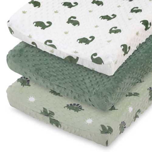 Green Dino Plush Minky 3-Pack Changing Pad Covers