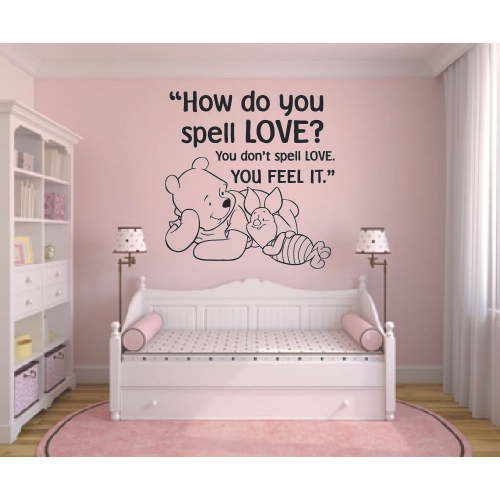 Spell Love Winnie The Pooh Quote Disney Cartoon Quotes Wall Sticker Art Decal for Girls Boys Room Bedroom Nursery Kindergarten House Fun Home Decor Stickers Wall Art Vinyl Decoration Size (20x20 inch)