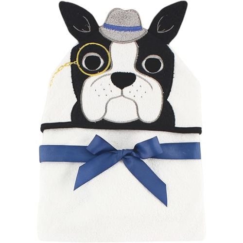 Hudson Baby Unisex Baby Cotton Animal Face Hooded Towel, Dapper Dog, One Size