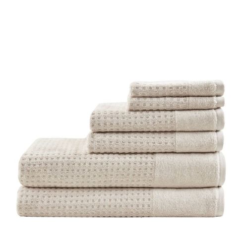 6pc Spa Waffle Jacquard Cotton Bath Towel Set Blue: Madison Park, Lightweight, OEKO-TEX Certified