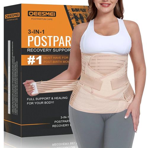 3 in 1 Postpartum Belly Support Recovery Wrap - Postpartum Belly Band - Postpartum Essentials Post Partum Waist Binder, Post Surgery Abdominal Binder Shapewear (Beige, S/M)