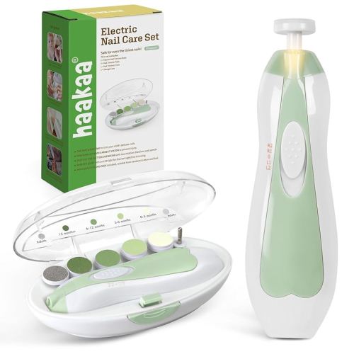 haakaa Baby Nail File Electric Baby Nail Care Set with LED Light, Baby Nail Clippers for Newborn/Infants/Adults Toes and Fingernails, 6 Replacement Heads & Storage Case, Green : Amazon.com.au: Baby