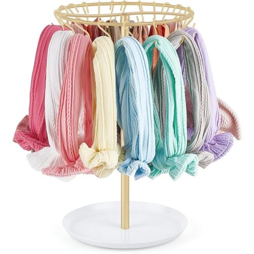 Dahey Bow Organizer for Girls Metal Headband Bow Holder with 30 Hooks, Gold | Hair Accessories Storage Stand Display, Big Capacity, Space-Saving, Removable Hooks, Cute & Stylish Nursery Baby Room Decor