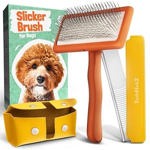 Doodle Brush for Dogs - Goldendoodle Brush with Poodle Comb and Cases Included - Goldendoodle Must Haves Grooming Tools - Designed for Doodles, Labradoodles, Bernedoodles - Medium - Orange