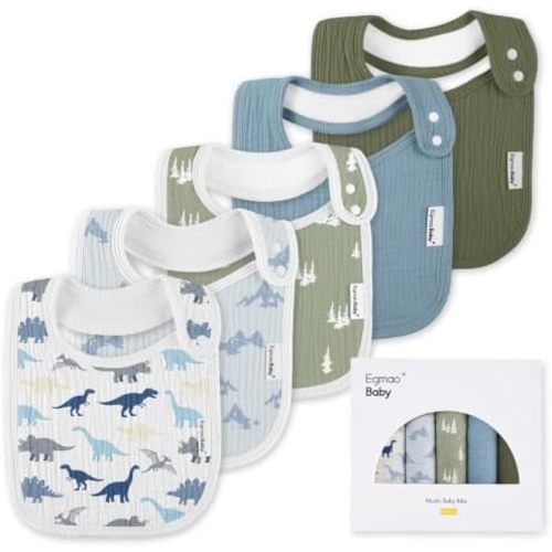 Muslin Bibs for Baby Boys Girls,Organic Muslin Baby Bib for Drooling and Teething,Soft Bandana Drool Bibs 5 Pack