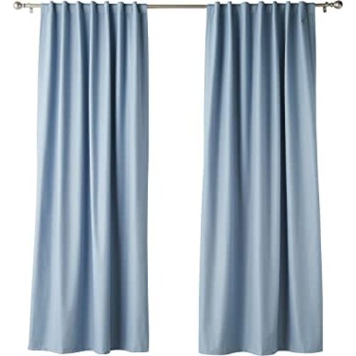 Amazon Basics Room Darkening Blackout Window Curtains with Back Tab Hanging Loops, Set of 2, 52 in x 84 in, Light Blue