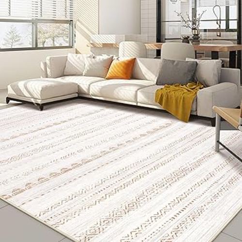 Area Rug Living Room Rugs: 9x12 Large Soft Machine Washable Boho Moroccan Farmhouse Neutral Stain Resistant Indoor Floor Rug Carpet for Bedroom Under Dining Table Home Office House Decor - Brown