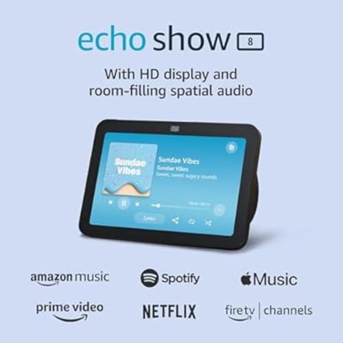 Amazon Echo Show 8 (3rd Gen, 2023 release) | With Spatial Audio, Smart Home Hub, and Alexa | Charcoal