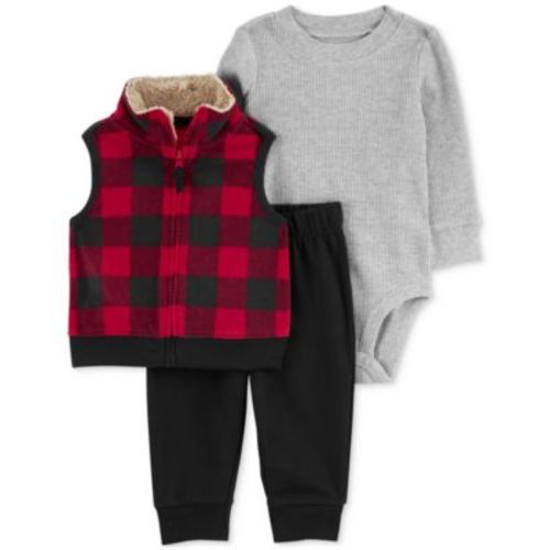 Baby Boys Buffalo Check Fleece Little Vest, Bodysuit & Pants, 3 Piece Set