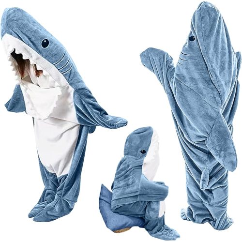 Shark Blanket Hoodie Onesie for Adults and Kids, Cozy Flannel Shark Sleeping Bag