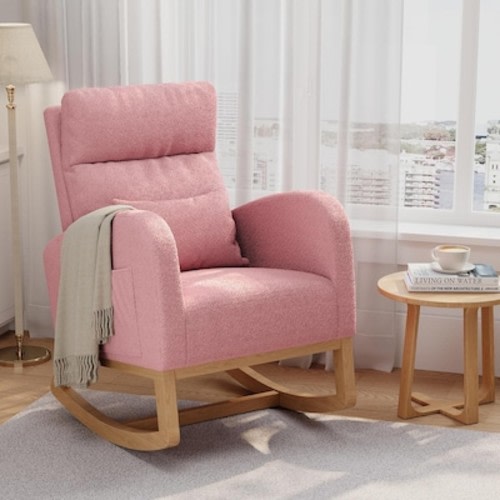 Garvee Teddy Fleece Rocking Chair Modern Glider Chair with Side Pockets and Pillow Rocker Chair for Living Room Bedroom Pink in the Chaise Lounges department at Lowes.com
